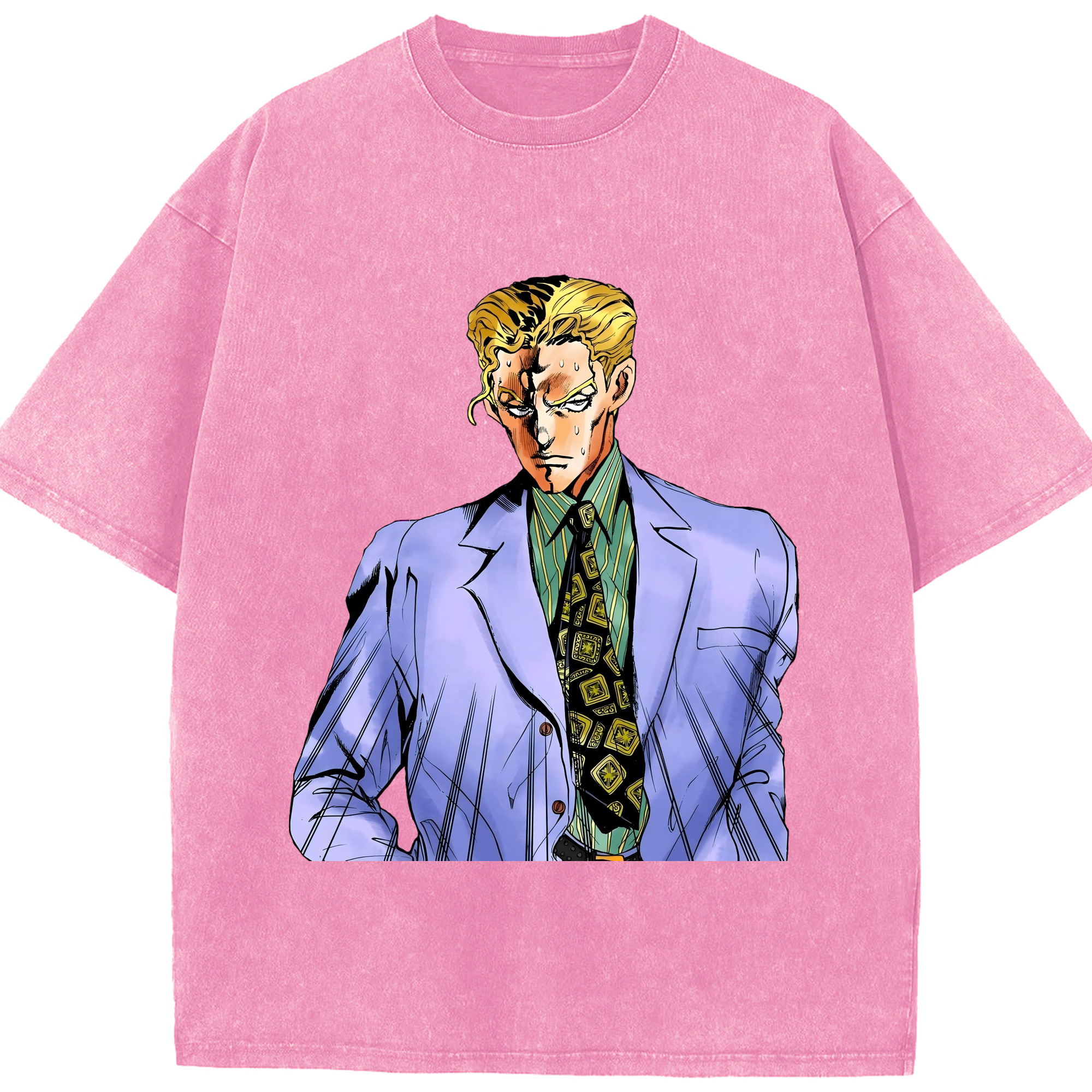 （画像用） ジョジョの奇妙な冒険 きら よしかげ JoJo's Bizarre Adventure Kira Yoshikage 綿100% ヴィンテージ風 半袖Tシャツ（フロントプリント）
